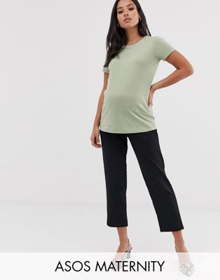 DESIGN Maternity pull on tapered black pants in jersey crepe
