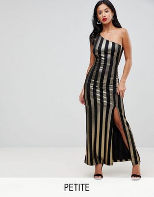 John Zack Petite One Shoulder Contrast Stripe Maxi Dress