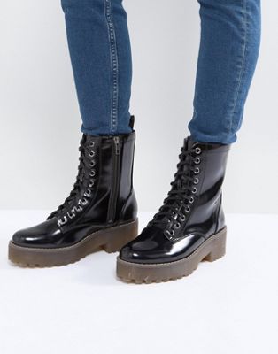 Monki Patent Lace Up Biker Boot