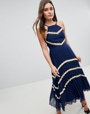 DESIGN pleated midi skater dress with contrast panel