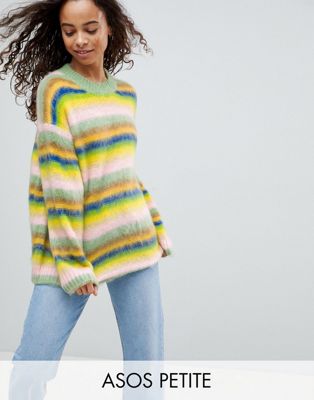 PETITE Oversized Sweater Fluffy Rainbow Stripe