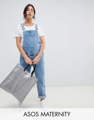 DESIGN Maternity denim overall in midwash blue