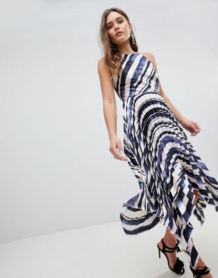 Midi Cami Dress in Pleated Stripe