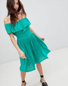 Brave Soul Petal Midi Dress with Frill Bardot