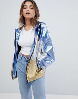 DESIGN metallic panel rain jacket