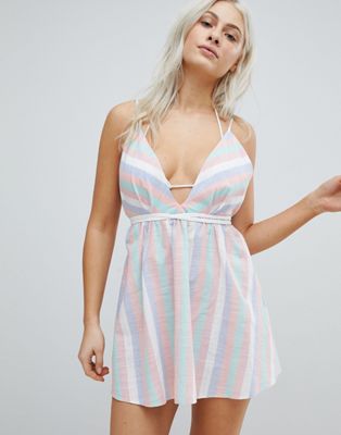 DESIGN Multi Stripe Braid Strap Beach Dress