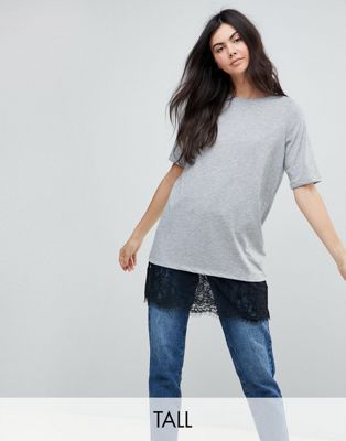 Noisy May Tall T-Shirt With Lace Hem