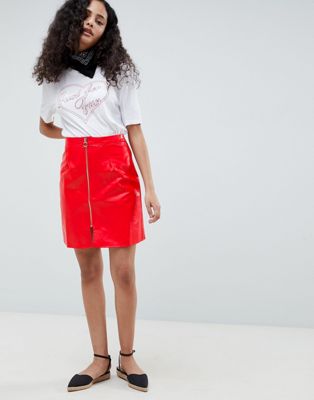Glamorous A Line Vinyl Skirt With Zip Front