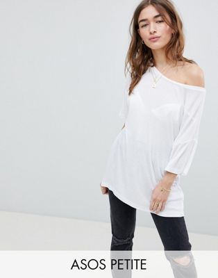 PETITE Off Shoulder T-Shirt In Rib