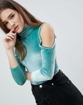 Glamorous Cold Shoulder Velvet Top