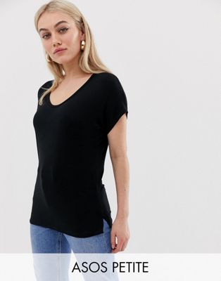 DESIGN Petite t-shirt with drapey batwing sleeve in black