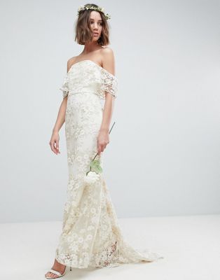 EDITION Bandeau Wedding Maxi Dress in Floral Lace
