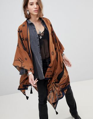DESIGN western kimono cape with tassels