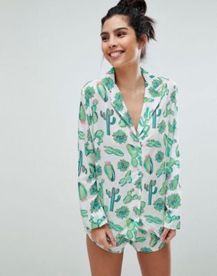 DESIGN Cactus 100% Modal Traditional Shirt & Short Pajama Set