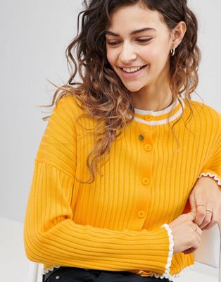 DESIGN tipped cardigan in rib