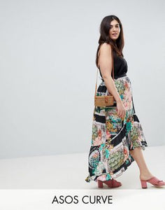 CURVE Maxi Skirt with High Low Hem in Postcard Print