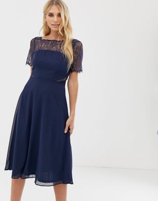 Lace Insert Paneled Midi Dress
