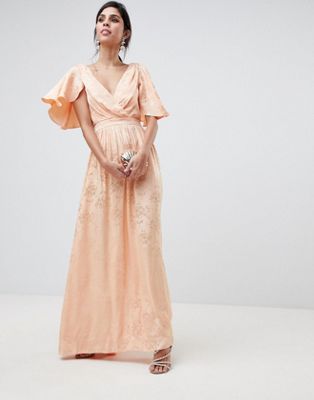 DESIGN Soft Jacquard Maxi Dress With Flutter Sleeve