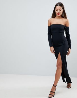 Bardot Scuba Maxi Dress With Thigh Split