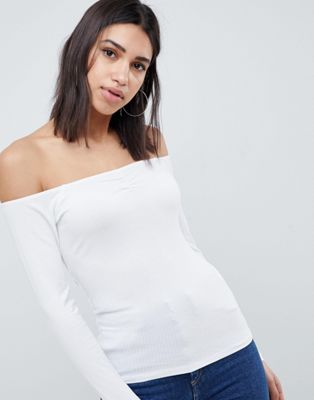 DESIGN off shoulder bardot top in rib in white