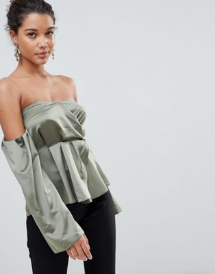DESIGN Sweetheart Satin Top with Off Shoulder Detail