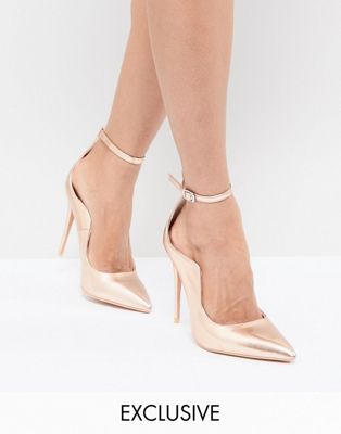 Lost Ink Rose Gold Ankle Strap Pumps