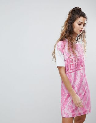 DESIGN t-shirt dress with lace overlay