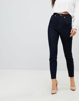 DESIGN super high rise firm skinny jeans in raw indigo wash