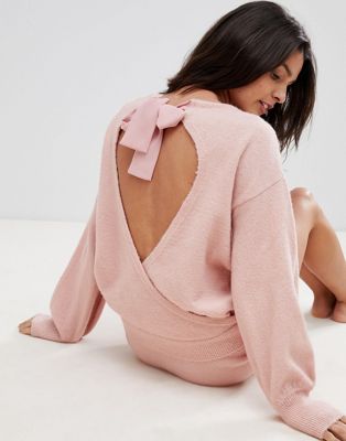 Micha Lounge Open Back Sweater With Bow Tie Neck Two-Piece