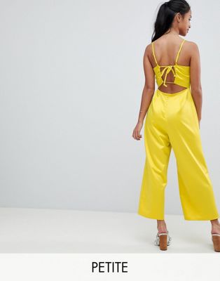 Fashion Union Petite Cami Jumpsuit With Tie Back In Satin