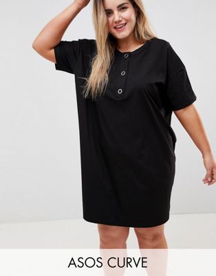DESIGN Curve super oversized t-shirt dress with popper placket