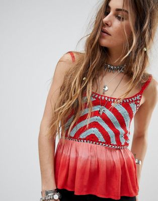 En Creme Cami Top With Bright Crochet Pannel