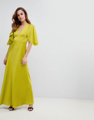 DESIGN maxi dress in satin with flutter sleeve