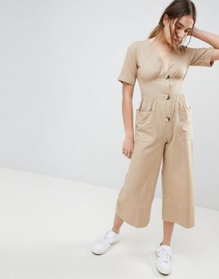 DESIGN Cotton Tea Jumpsuit With Horn Button Detail