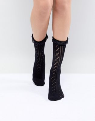 DESIGN crochet lace frill ankle socks
