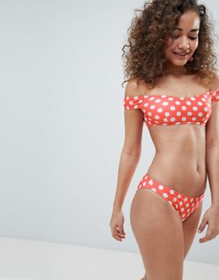 Le Palm Polka Dot Print Bardot Bikini Top