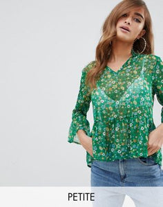 Boohoo Petite Floral Frill Hem Blouse