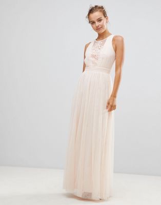 Little Mistress Chiffon Maxi Dress With Lace Insert