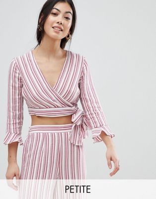 Miss Selfridge Petite Stripe Wrap Front Top
