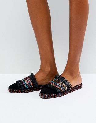 Kaltur Black Multi Woven Flat Mules