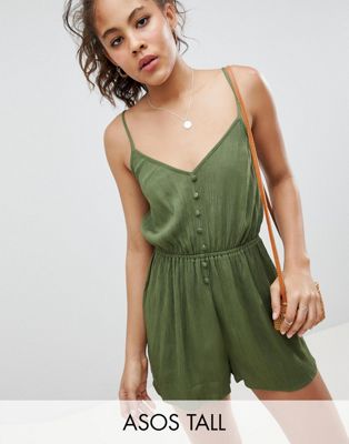 DESIGN Tall romper in crinkle with button front