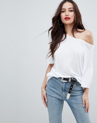 DESIGN Off Shoulder T-Shirt In Rib