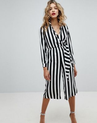 Missguided Wrap Front Stripe Jumpsuit