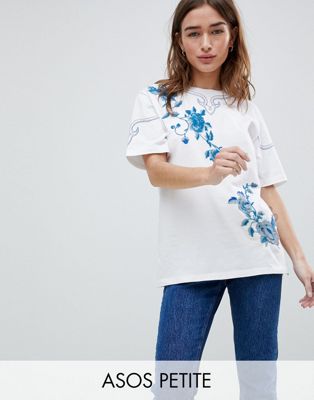 DESIGN Petite T-Shirt With Floral Embroidery