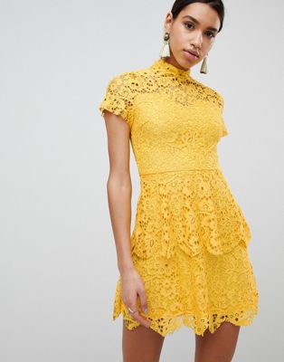 Missguided High Neck Lace Mini Dress