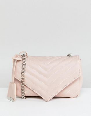 Glamorous Quilted Chevron Cross Body Bag in Beige