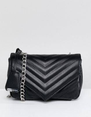 Glamorous Quilted Chevron Cross Body Bag in Black