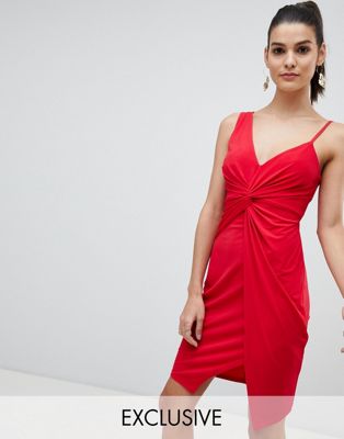 Flounce London Knot Detail Mini Wrap Dress