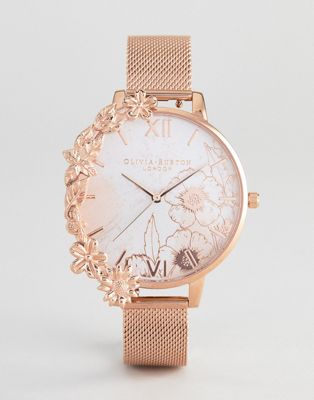 Olivia Burton OB16CB13 Case Cuff Mesh Watch In Rose Gold
