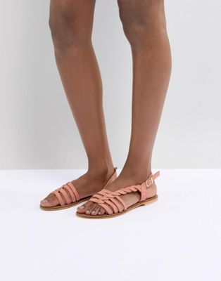 DESIGN Flattered Leather Plaited T-Bar Flat Sandals